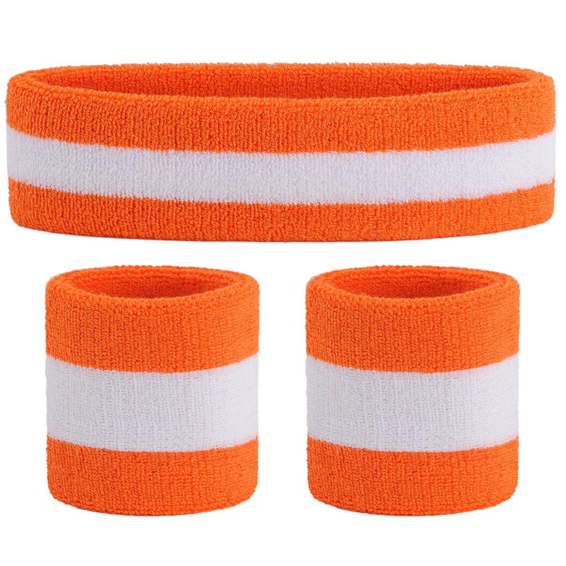 ONUPGO Sweatband Set Sports Headband Wrist Striped Sweatbands Terry Cloth Wristband Athletic Exercise Basketball Wrist Sweatband and Headbands Moisture Wicking Sweat Absorbing Head Band - Image 1